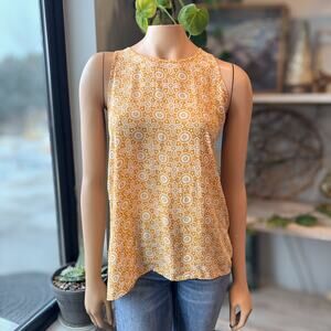 LOFT Mixed Media Tile Print Swing Tank Top Blouse Yellow Mandala Size S 503711